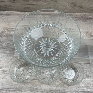 Arcoroc France Clear Serving Salad Fruit Trifle BOWL GLASS STARBURST DIAMOND Set